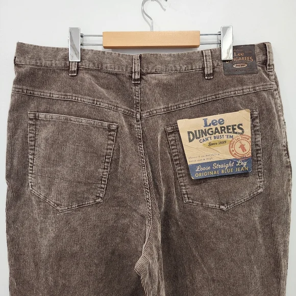 Vintage Lee Dungarees Corduroy Pants Mens 38/32 Brown Loose Straight Leg 80s 90s - Picture 5 of 13